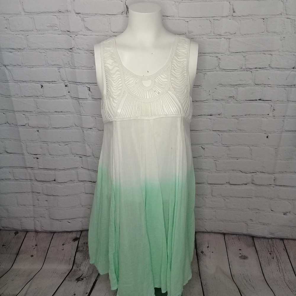 Topshop Green White Ombre Guaze Dress Cover Up Crocheted Bodice Sz Small